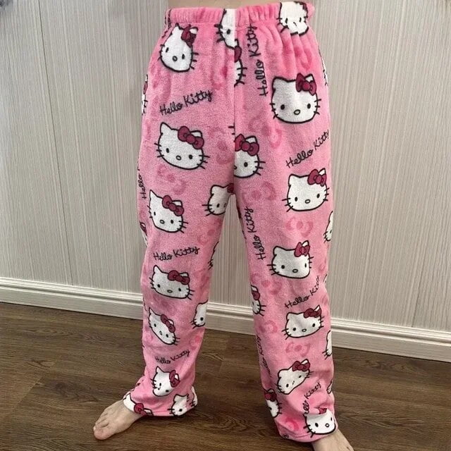 Hello Kitty Flannel Pajama Pants Women Hello Kitty Pajama Autumn Winter Fuzzy Pajama Pant Coral 5067