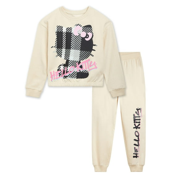 Hello Kitty Fleece Boxy Sweatshirt Crop Top and Jogger Pants Outfit Set Toddler to Big Kid