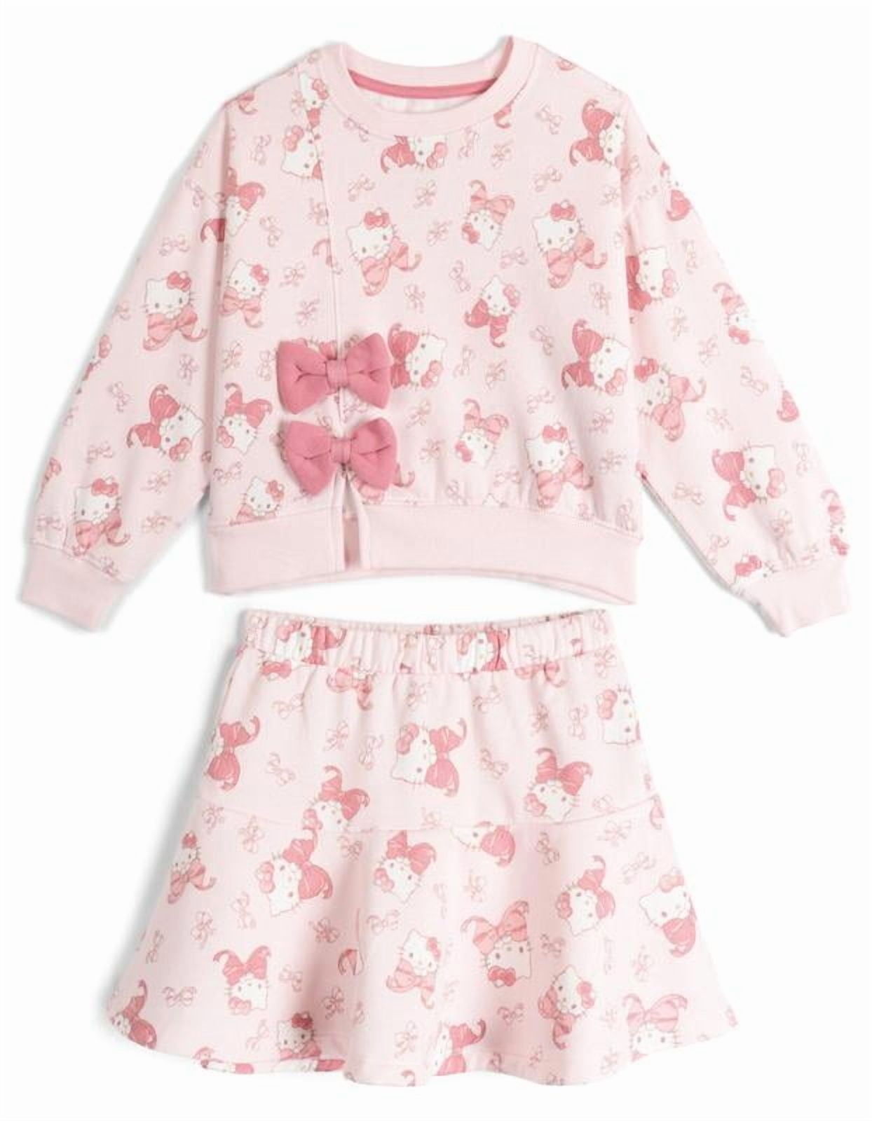 Hello Kitty Fleece Drop Shoulder Pullover Sweatshirt and Skirt Outfit Set Toddler to Big Kid