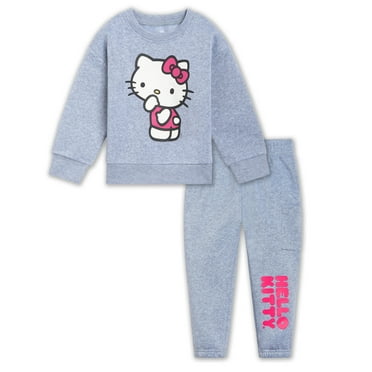 Hello Kitty Fleece Drop Shoulder Sweatshirt and Jogger Pants Outfit Set Toddler to Big Kid