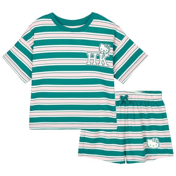 Hello Kitty Fleece Drop Shoulder T-Shirt and Shorts Outfit Set Toddler to Big Kid