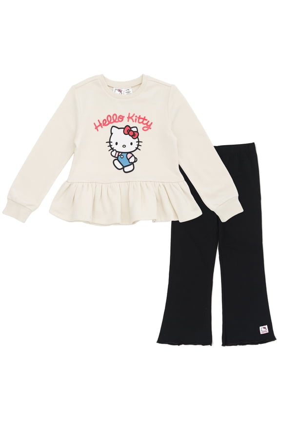 Fleece Pullover Peplum Sweatshirt and Ribbed Flare Leggings Outfit Set Toddler to Big Kid