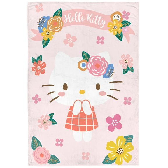 Sanrio Hello Kitty Floral Grace 62x90 Silk Touch Kids Throw Blanket - Soft Bedding Accessories