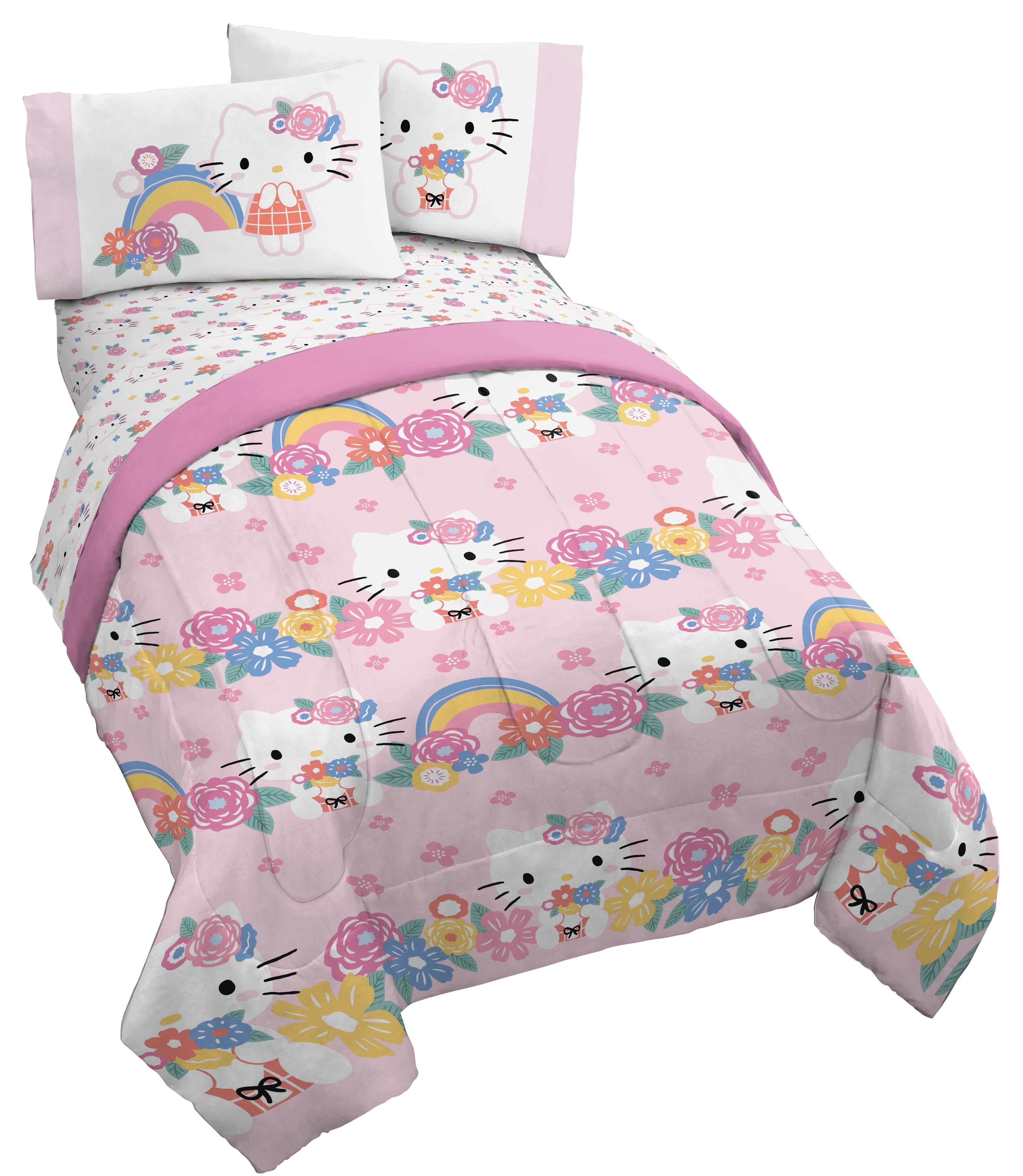 Hello Kitty Floral Rainbow 4 Piece Twin Size Bed Set