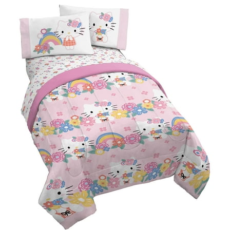 Hello Kitty Floral Rainbow 4 Piece Twin Size Bed Set
