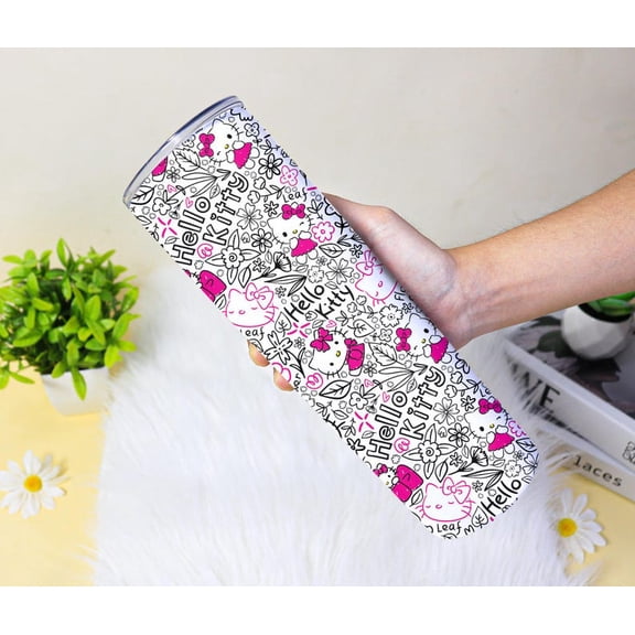 Hello Kitty Floral Tumbler 20oz, Cute Cat Coffee Mug, Travel Cup Gift for Girls and Fans