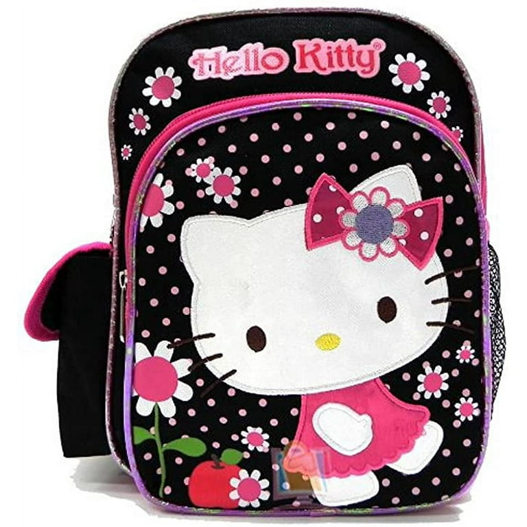 Hello Kitty Small School Bag - Flowers Black and Pink Mini