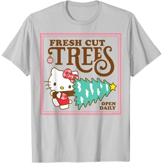 Hello Kitty Fresh Cut Christmas Trees DTG Print Unisex T-Shirt,Ice Grey Color,Size 3XL
