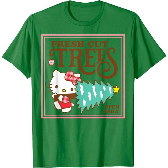 Hello Kitty Fresh Cut Christmas Trees DTG Print Unisex T-Shirt,Irish Green Color,Size L