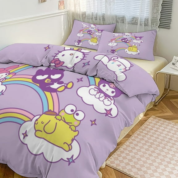 Hello Kitty Friend Comforter Set with Sheets - 3 Piece Bedding Includes Pillow Covers - Super Soft Bedding Room Decor Full