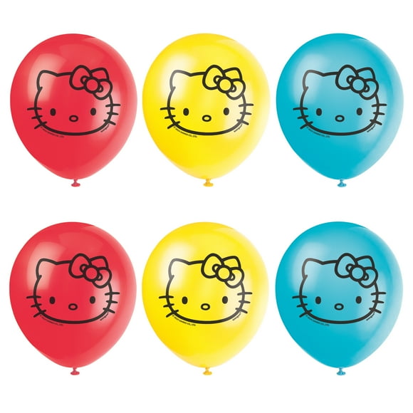 Hello Kitty & Friends Assorted Red, Yellow and Blue 12" Latex Balloons, 6ct