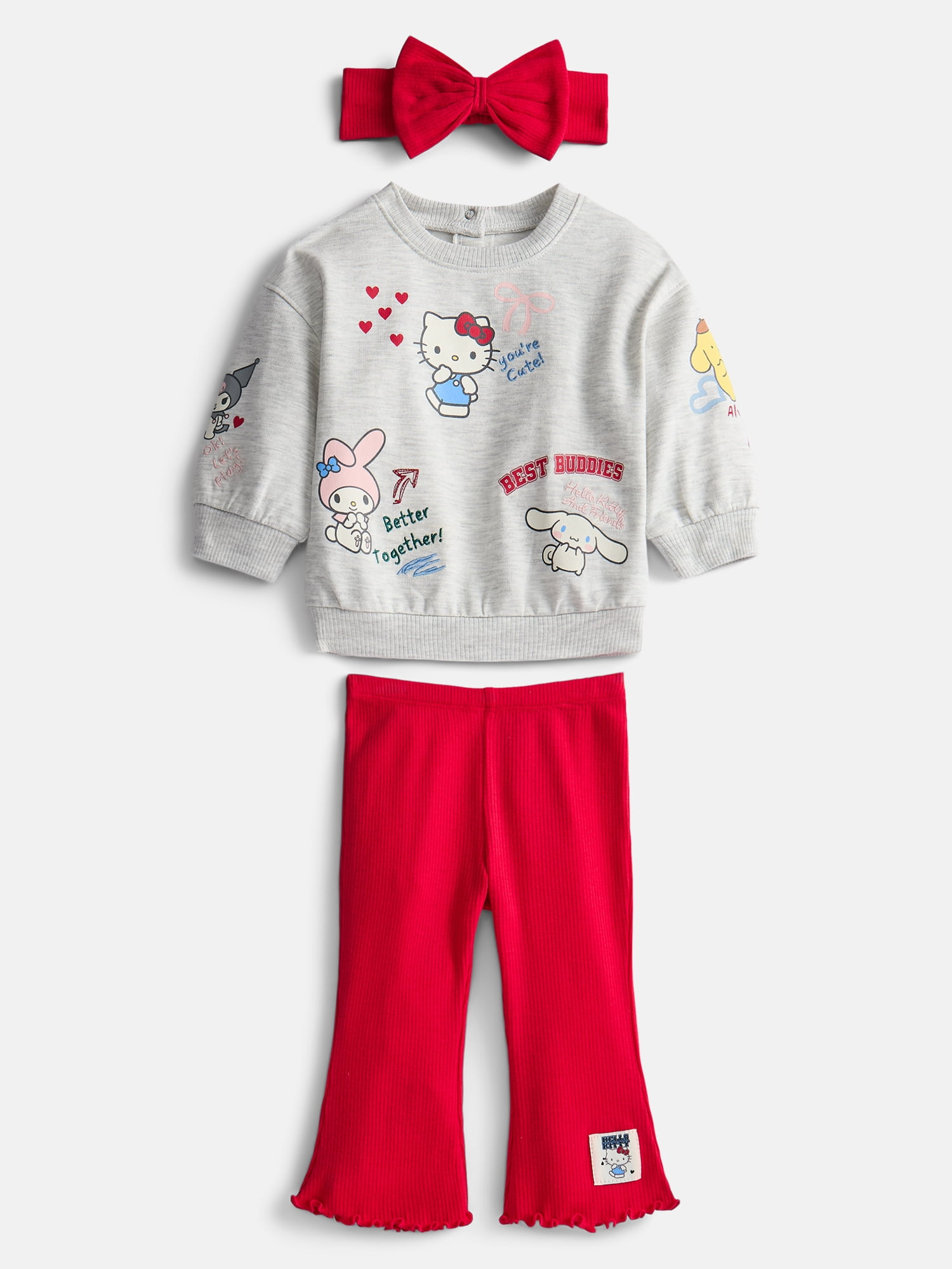 Hello Kitty and Friends Baby Girl's Crewneck Sweatshirt, Leggings and Headband, 3 Piece, Sizes 0/3M-24M