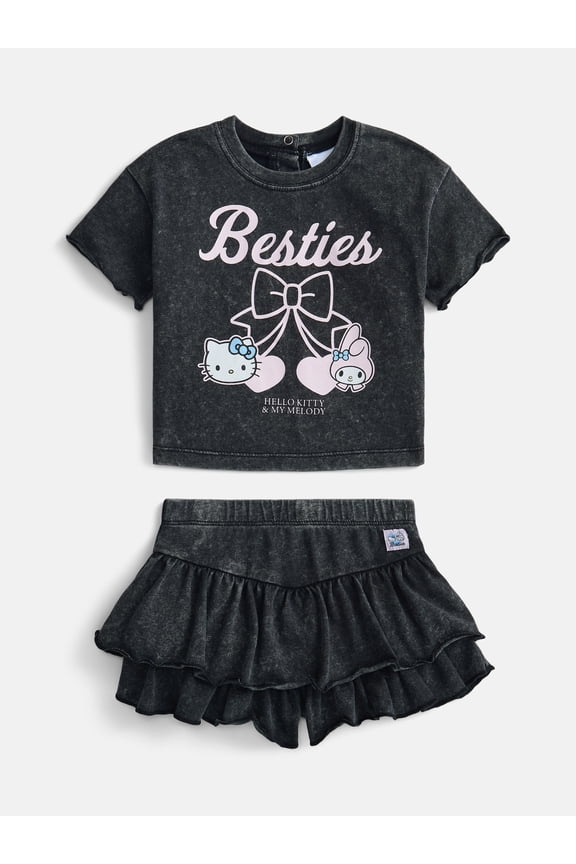 Hello Kitty and Friends Baby Girls Mineral Wash Graphic Tee and Skort Set, 2-Piece, Sizes 0/3M-6/9M