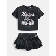 Hello Kitty and Friends Baby Girls Mineral Wash Graphic Tee and Skort Set, 2-Piece, Sizes 0/3M-6/9M