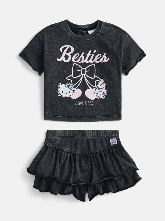 Hello Kitty and Friends Baby Girls Mineral Wash Graphic Tee and Skort Set, 2-Piece, Sizes 0/3M-6/9M