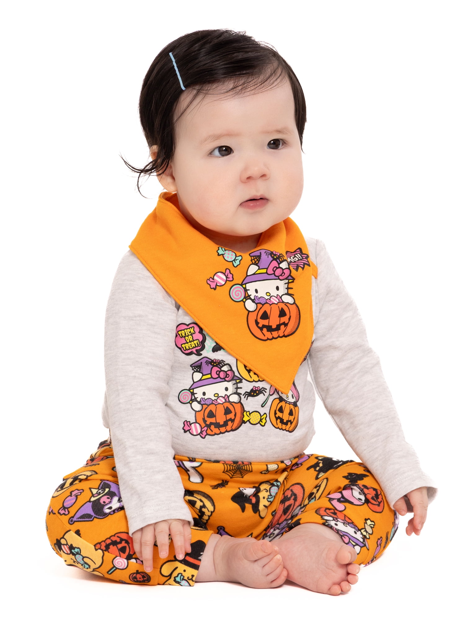 Halloween Hello Kitty and Friends Baby Girls Bodysuit and Pants with Bib Outfit Set, 3-Piece, Sizes 0M-12M