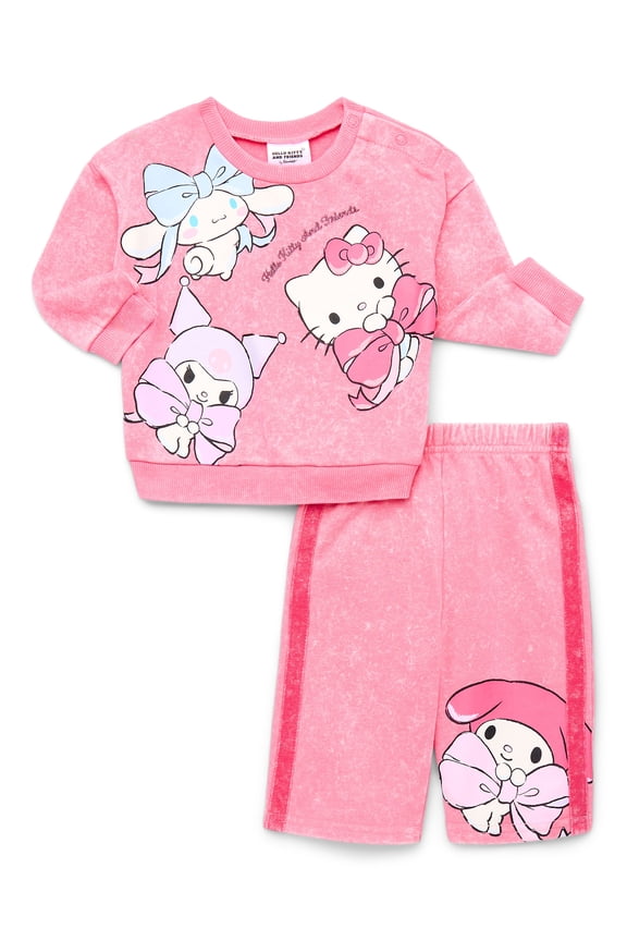 Hello Kitty and Friends Baby Long Sleeve Graphic Crewneck Tee with Matching Pants, 2-Piece, Sizes 0/3M-24M