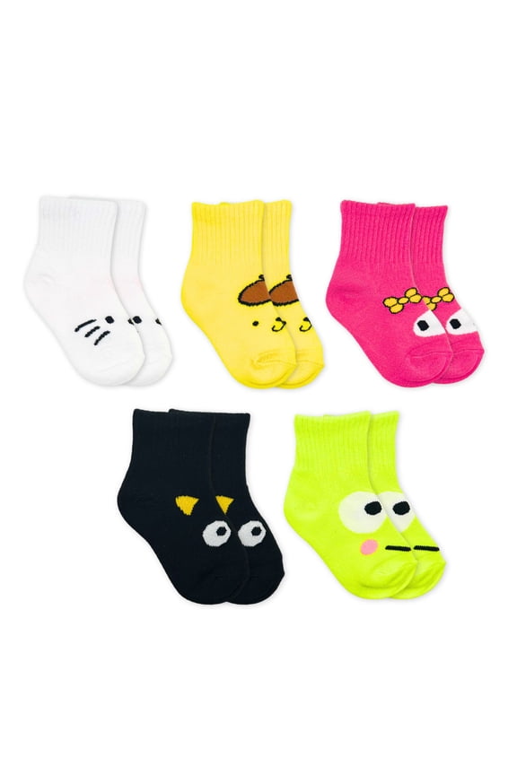 & Friends Baby and Toddler Girl Mid-Crew Socks, 5-Pack, Sizes 12M-4T