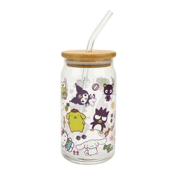 Hello Kitty & Friends Characters Decal 15 Oz Glass Tumbler With Bamboo Lid