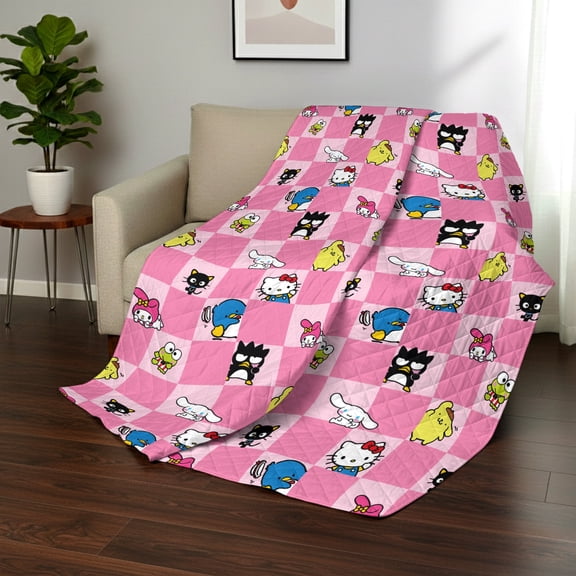 Hello Kitty & Friends Check Quilted Throw Blanket 60x80 inches, Kids Character Bedding