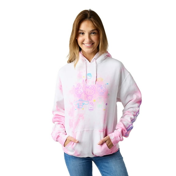 Hello Kitty & Friends Circle Of Friends Women's Pink Cloud Wash Long Sleeve Hooded Sweatshirt-Medium