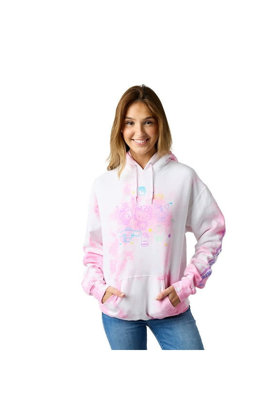 Hello Kitty & Friends Circle Of Friends Women's Pink Cloud Wash Long Sleeve Hooded Sweatshirt-XL