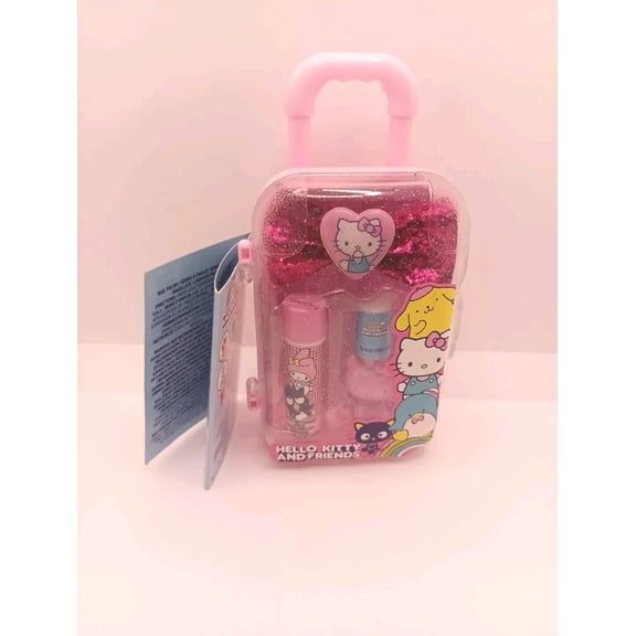 Hello Kitty & Friends Cosmetic Set Lip Balm Nail Polish Pink Glitter Hair Bow