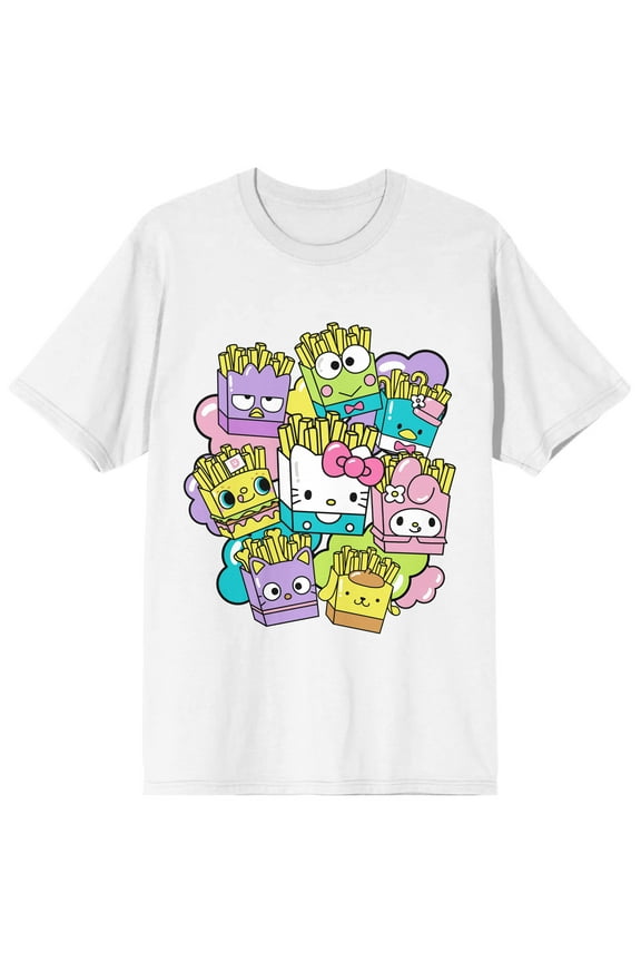 Hello Kitty & Friends French Fry Character Boxes Women's White Crew Neck Short Sleeve T-shirt-Medium