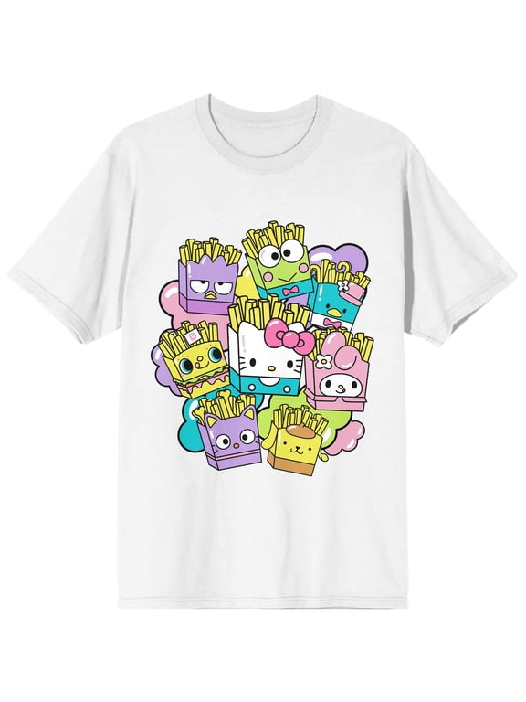 Hello Kitty & Friends French Fry Character Boxes Women's White Crew Neck Short Sleeve T-shirt-XXL