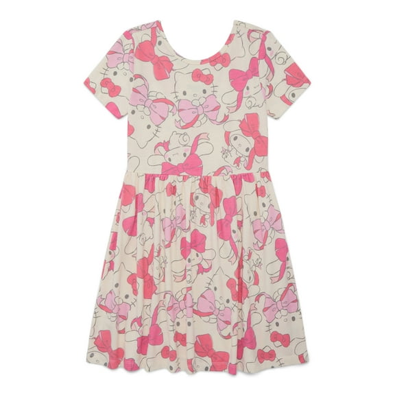 Hello Kitty Girls Allover Print Dress with Short Sleeves, Sizes 4-12