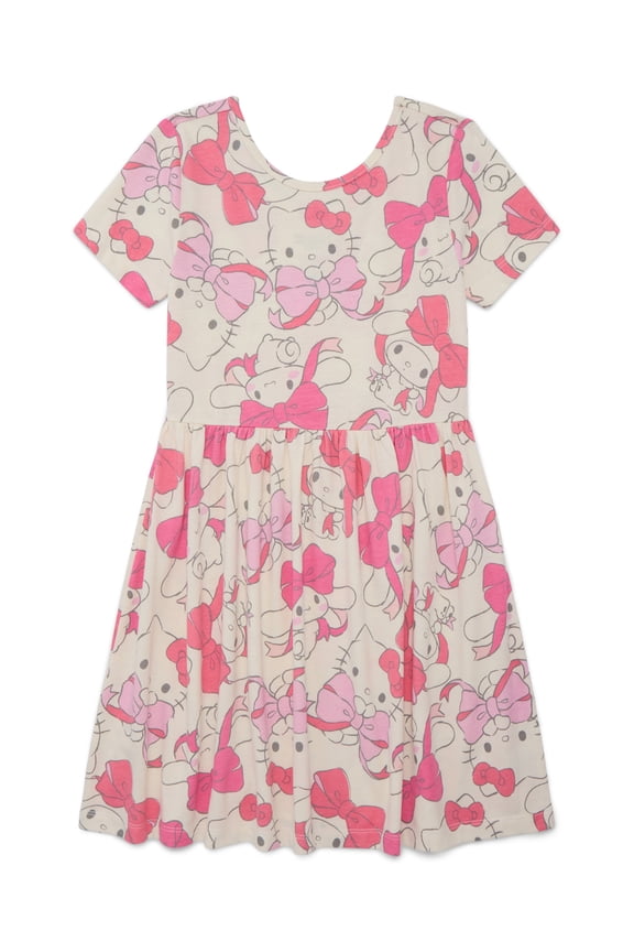 Hello Kitty Girls Allover Print Dress with Short Sleeves, Sizes 4-12