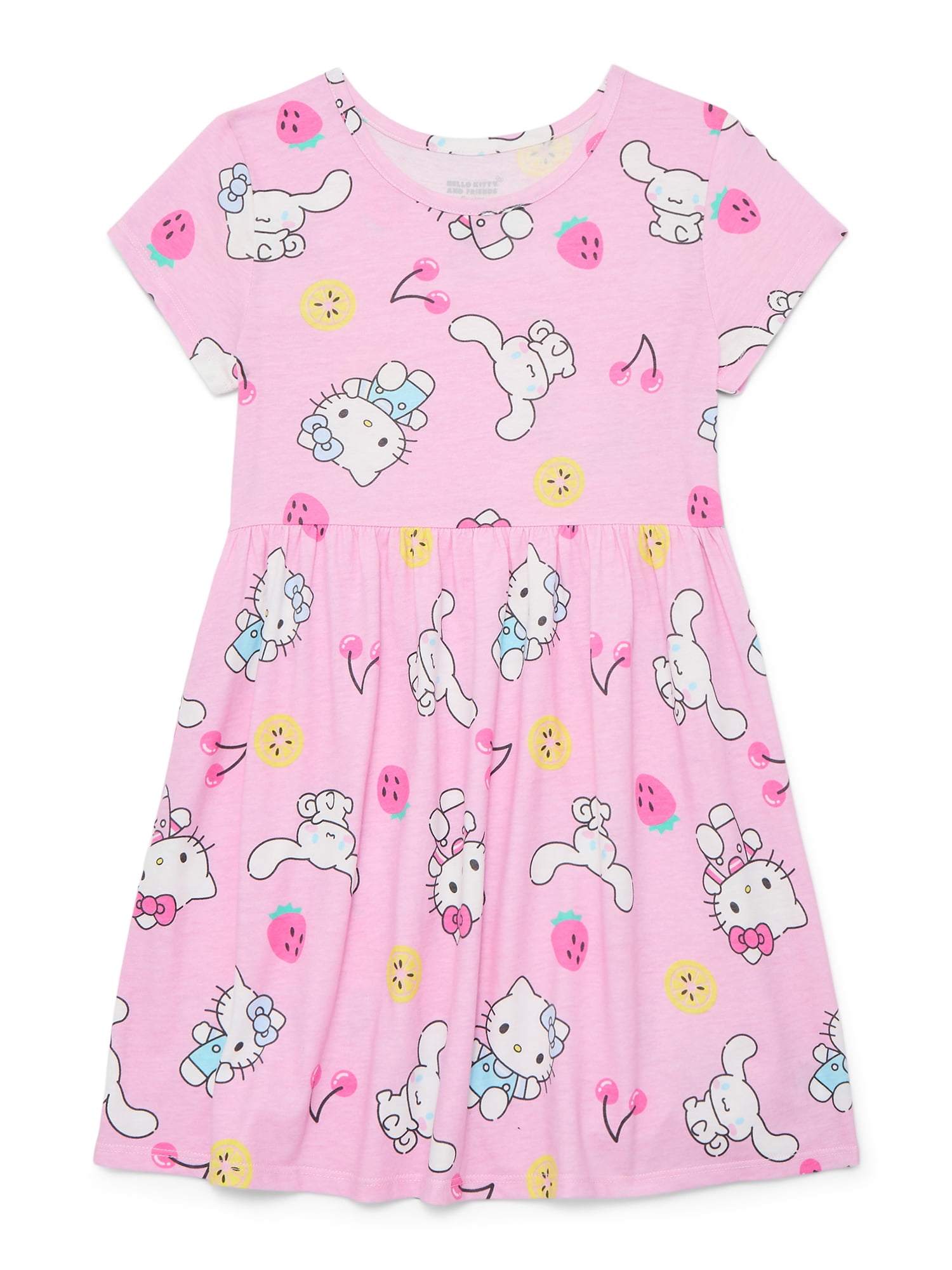 Hello Kitty Girls Allover Print Dress with Short Sleeves, Sizes 4-12