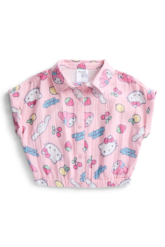 Hello Kitty & Friends Girls Printed Button Up Shirt, Sizes 4-16