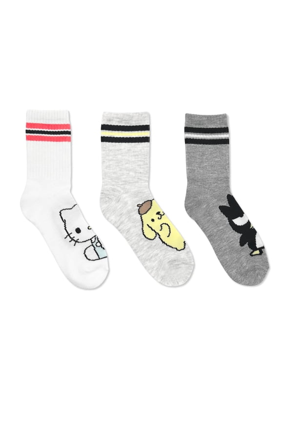 & Friends Girls Mid-Crew Socks, 3-Pack, Sizes S/M-M/L