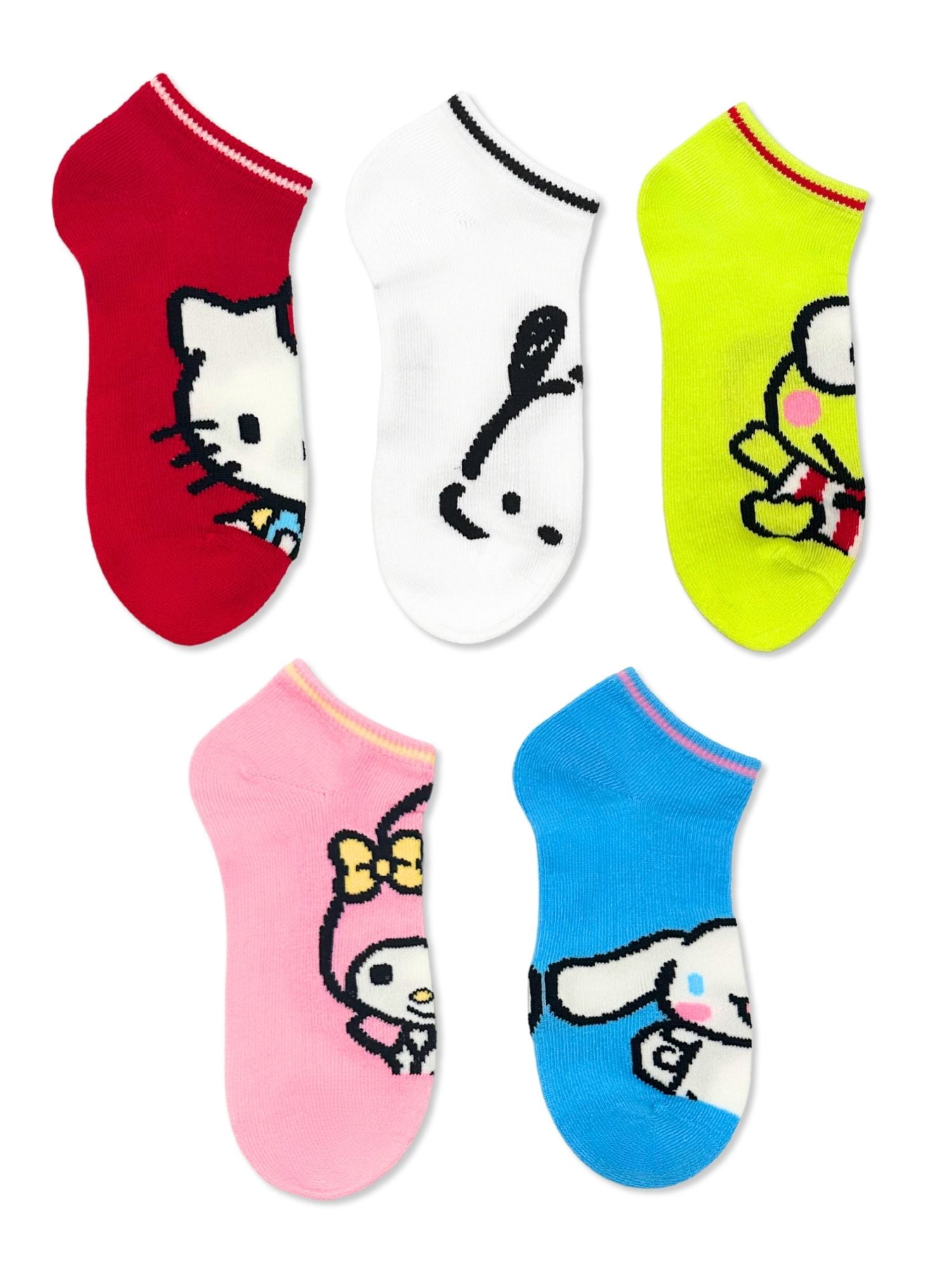 Hello Kitty & Friends Girls No-Show Socks, 5-Pack, Sizes S/M-M/L