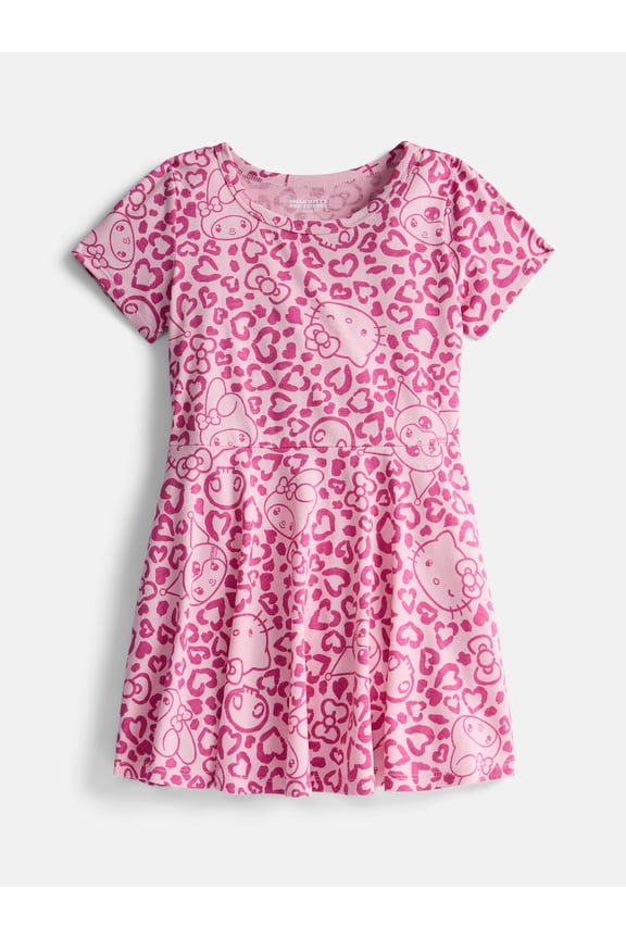Girls Print Skater Dress with Short Sleeves, Sizes 4-12