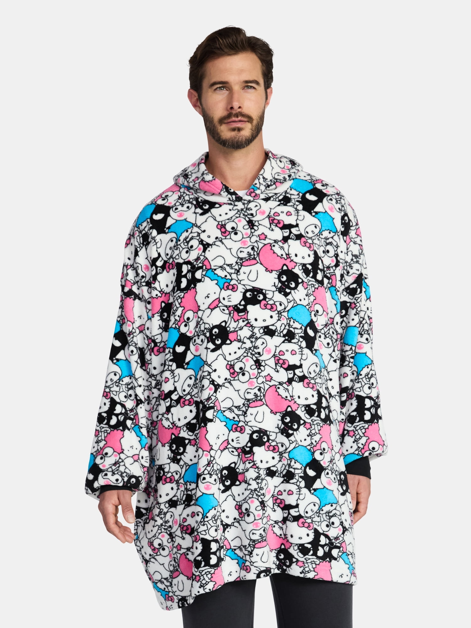 Hello Kitty & Friends Men's and Big Men's Oversized Graphic Hooded Sweatshirt, One Size Fits Most