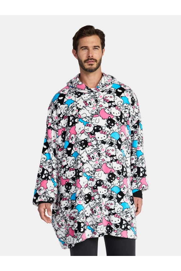 Hello Kitty & Friends Men's and Big Men's Oversized Graphic Hooded Sweatshirt, One Size Fits Most