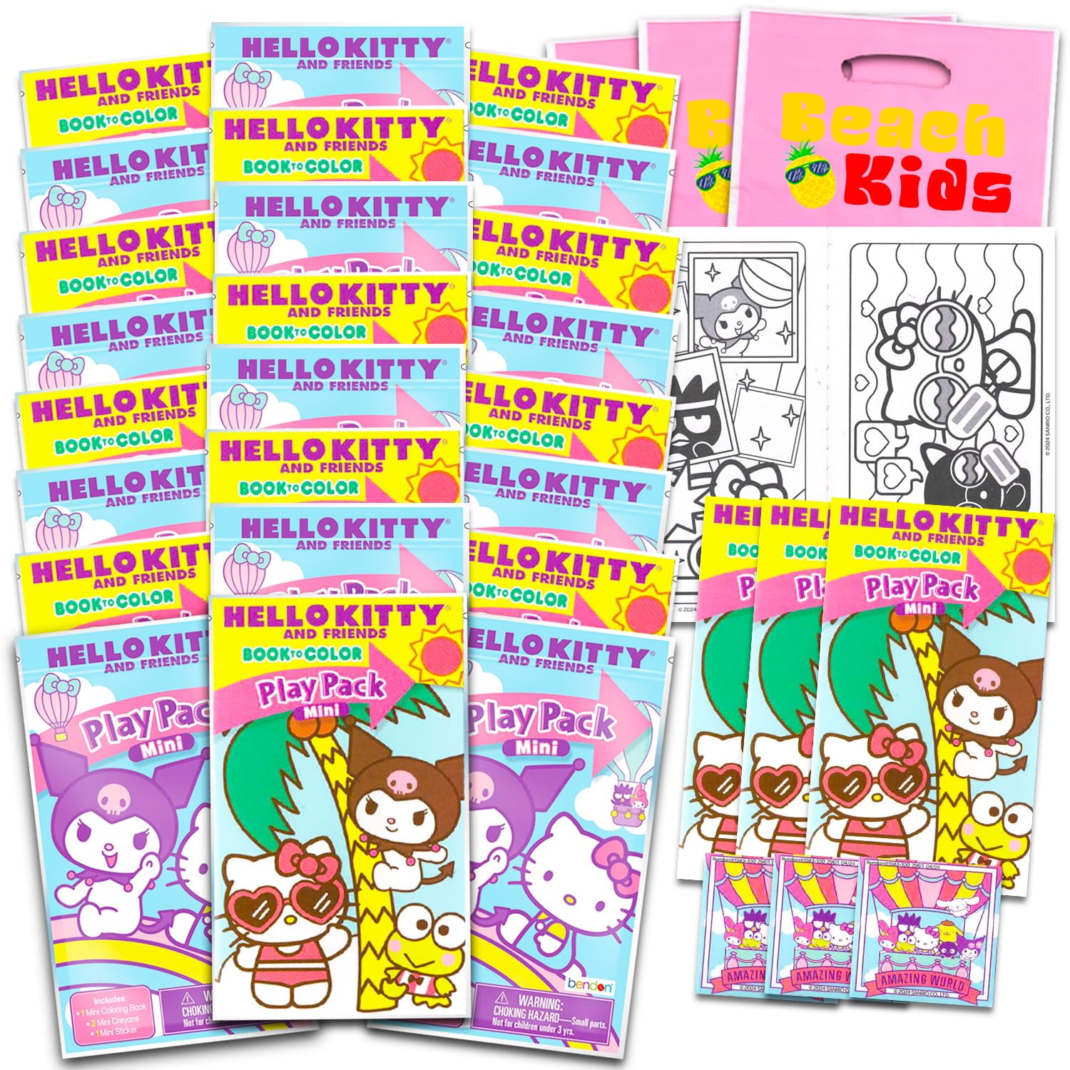 Hello Kitty and Friends Mini Party Favors Set for Kids - Bundle with 24 Mini Kuromi Grab n Go Play Packs with Coloring Pages, Stickers, Loot Bags | My Melody Birthday Party Supplies