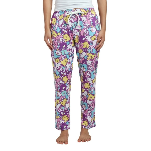 Hello Kitty Friends Multi-Colored AOP Womens Sleep Pajama Pants-Large