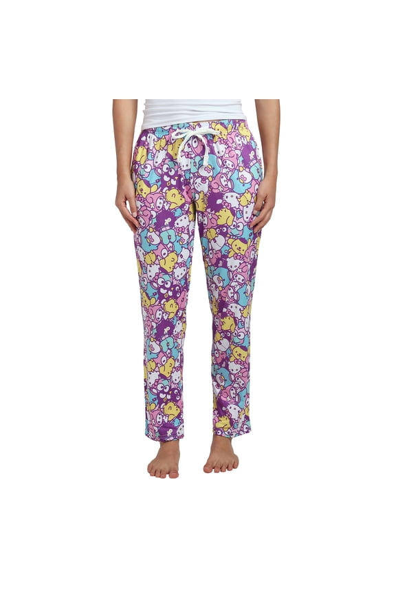 Hello Kitty Friends Multi-Colored AOP Womens Sleep Pajama Pants-Large
