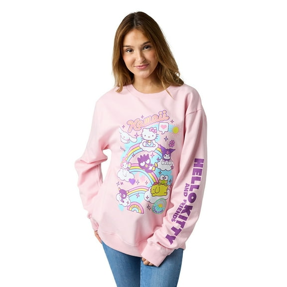 Hello Kitty & Friends Riding Rainbow Women's Cradle Pink Crew Neck Long Sleeve Sweatshirt - Medium