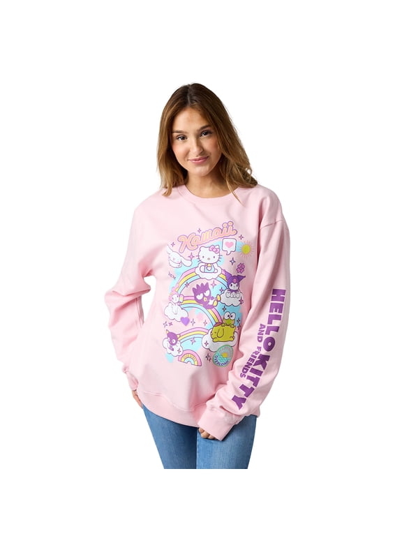 Hello Kitty & Friends Riding Rainbow Women's Cradle Pink Crew Neck Long Sleeve Sweatshirt - Medium