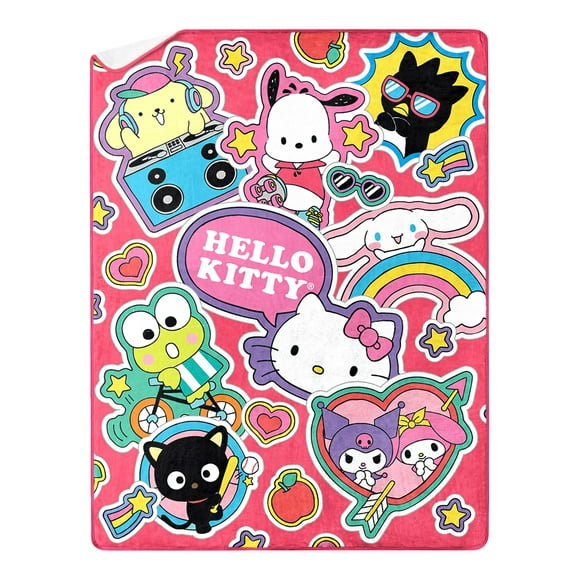 Hello Kitty & Friends Sticker Friends Kids Silk Touch Throw Blanket with Sherpa Reverse, 46 x 60 inches Pink