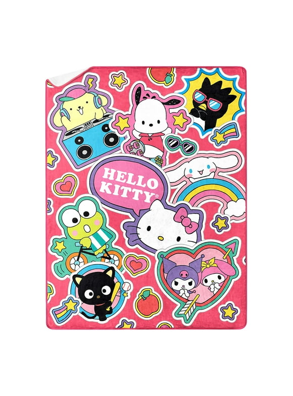 Hello Kitty & Friends Sticker Friends Kids Silk Touch Throw Blanket with Sherpa Reverse, 46 x 60 inches Pink
