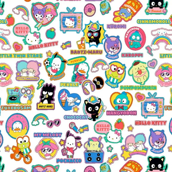 Hello Kitty Friends Stickers Cotton Fabric