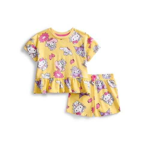 Hello Kitty and Friends Toddler Girls' Short Sleeve Graphic Tee and Matching Shorts Set, 2-Piece, Sizes 12M-5T