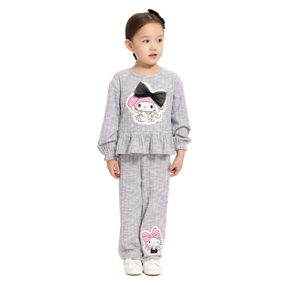 Hello Kitty and Friends Toddler Girls' 3D Bow Peplum Top and Pants Set, 2 Piece Set, Sizes 12M-5T