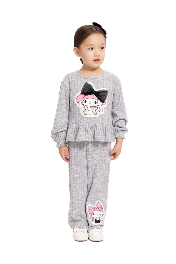 Hello Kitty and Friends Toddler Girls' 3D Bow Peplum Top and Pants Set, 2 Piece Set, Sizes 12M-5T