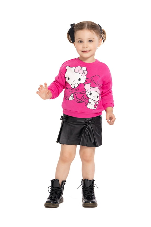 Hello Kitty and Friends Toddler Girls' Graphic Sweatshirt and Pleated Skirt Set, 2-Piece, Sizes 12M-5T